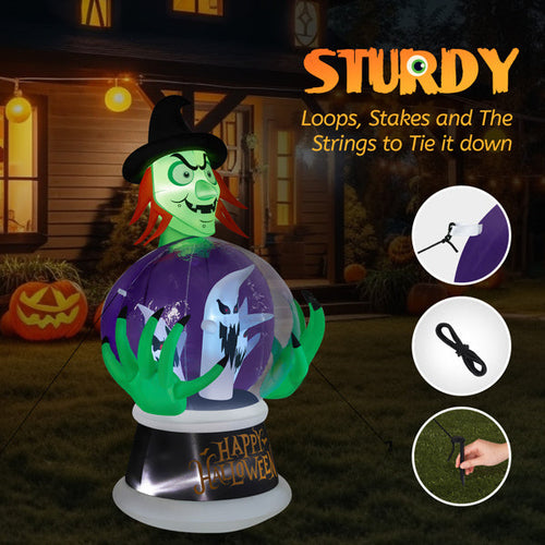 Witch Crystal Ball With 3 LED Lights And 3 RGB Lights, Halloween Inflatable Lawn Art