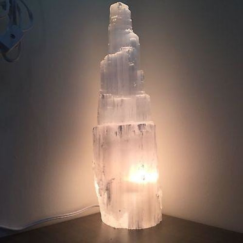 Selenite Very Large Skyscraper Crystal Lamp