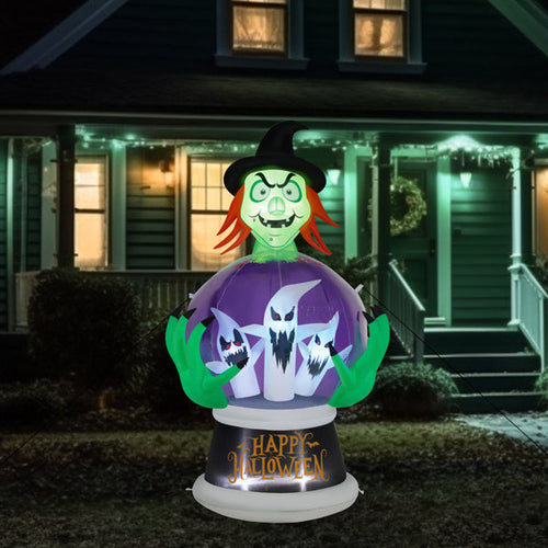 Witch Crystal Ball With 3 LED Lights And 3 RGB Lights, Halloween Inflatable Lawn Art