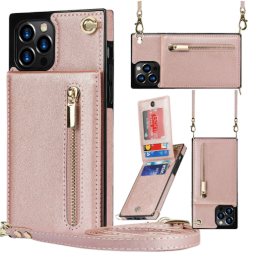 Zipper Wallet Back Case Slim Design for iPhone With Crossbody Strap