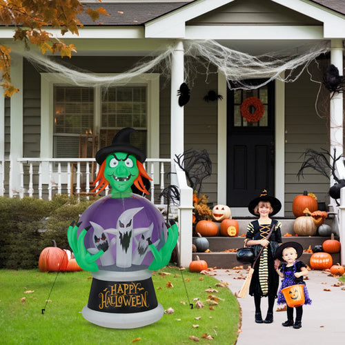 Witch Crystal Ball With 3 LED Lights And 3 RGB Lights, Halloween Inflatable Lawn Art