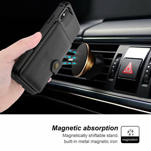 24/7 Protection Magnetic Leather Wallet Armor Case for iPhone