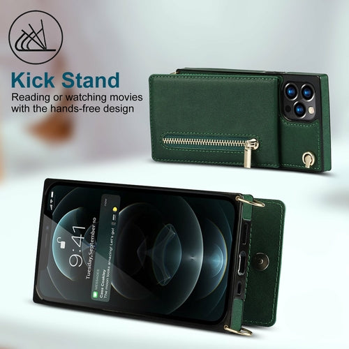 Zipper Wallet Back Case Slim Design for iPhone With Crossbody Strap