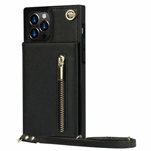 Zipper Wallet Back Case Slim Design for iPhone With Crossbody Strap