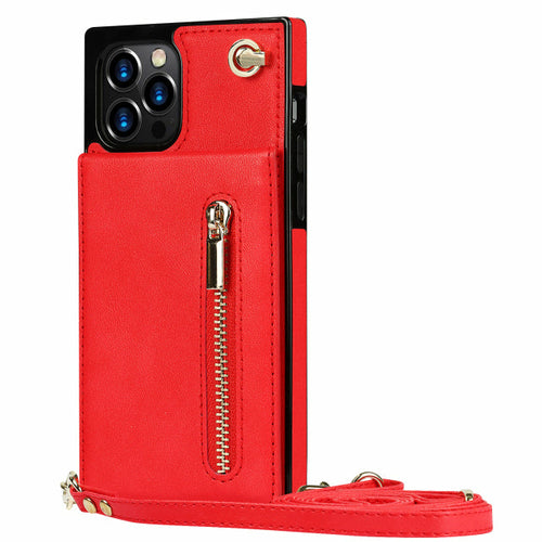 Zipper Wallet Back Case Slim Design for iPhone With Crossbody Strap