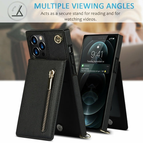 Zipper Wallet Back Case Slim Design for iPhone With Crossbody Strap