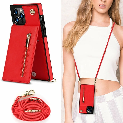 Zipper Wallet Back Case Slim Design for iPhone With Crossbody Strap