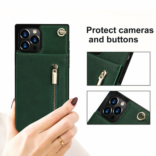 Zipper Wallet Back Case Slim Design for iPhone With Crossbody Strap