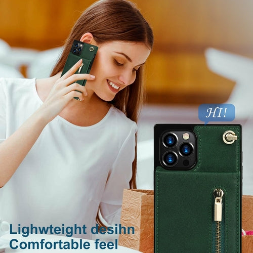 Zipper Wallet Back Case Slim Design for iPhone With Crossbody Strap