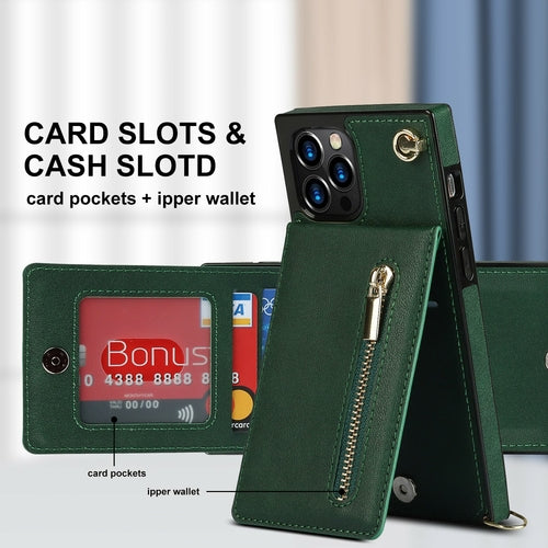 Zipper Wallet Back Case Slim Design for iPhone With Crossbody Strap