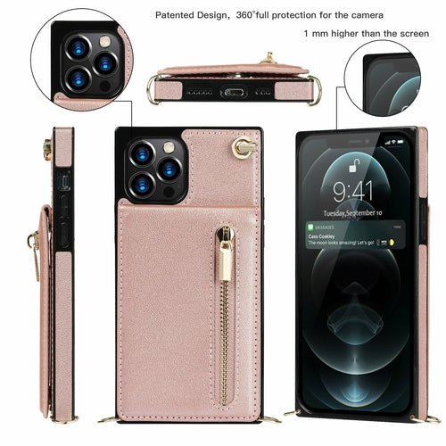 Zipper Wallet Back Case Slim Design for iPhone With Crossbody Strap