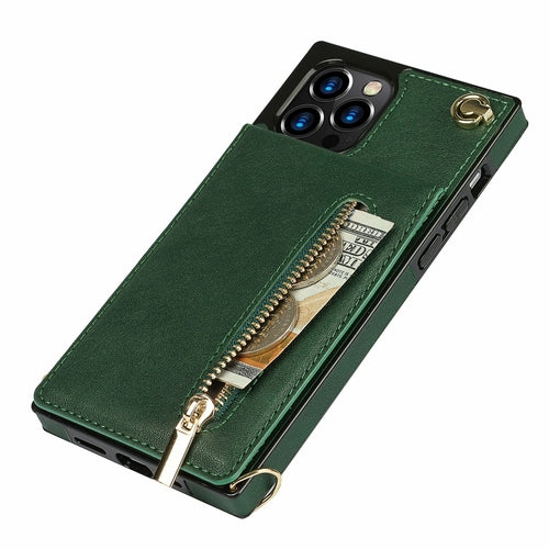 Zipper Wallet Back Case Slim Design for iPhone With Crossbody Strap