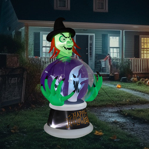 Witch Crystal Ball With 3 LED Lights And 3 RGB Lights, Halloween Inflatable Lawn Art