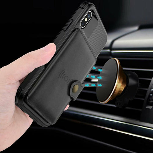 24/7 Protection Magnetic Leather Wallet Armor Case for iPhone