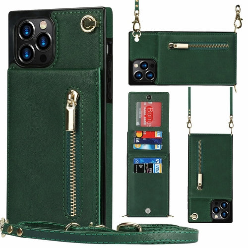 Zipper Wallet Back Case Slim Design for iPhone With Crossbody Strap
